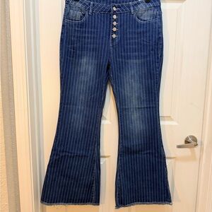 Pinstripe Wide-Leg Jeans in Dark Blue